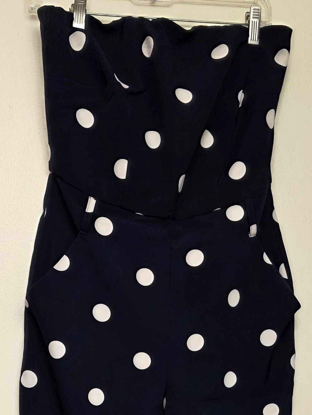 New York & Company Navy Blue White Polka Dot Strapless Jumpsuit Size S - Picture 6 of 10